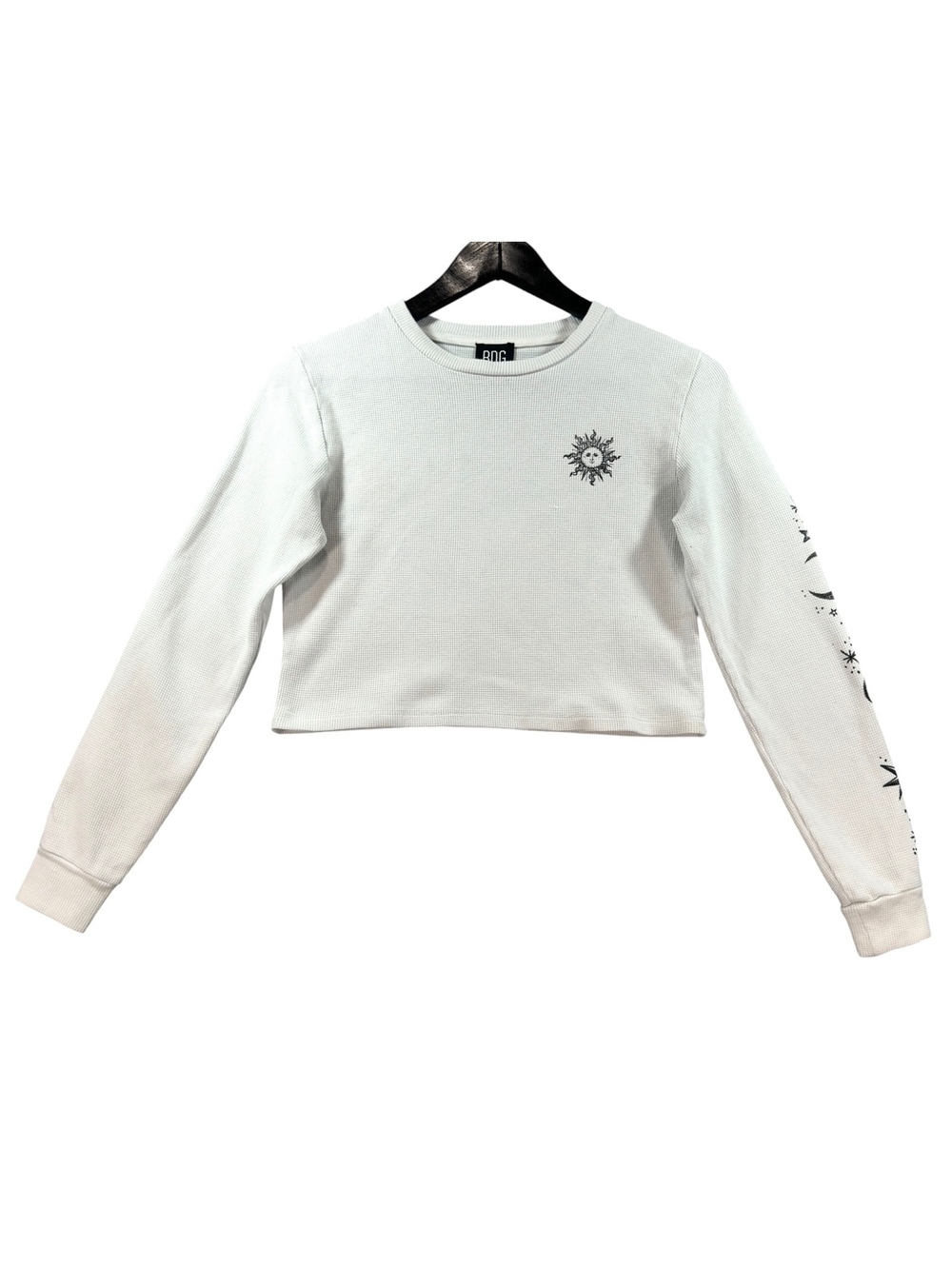 Title: BDG Celestial Sun Moon Graphic Cropped Thermal Long Sleeve Top